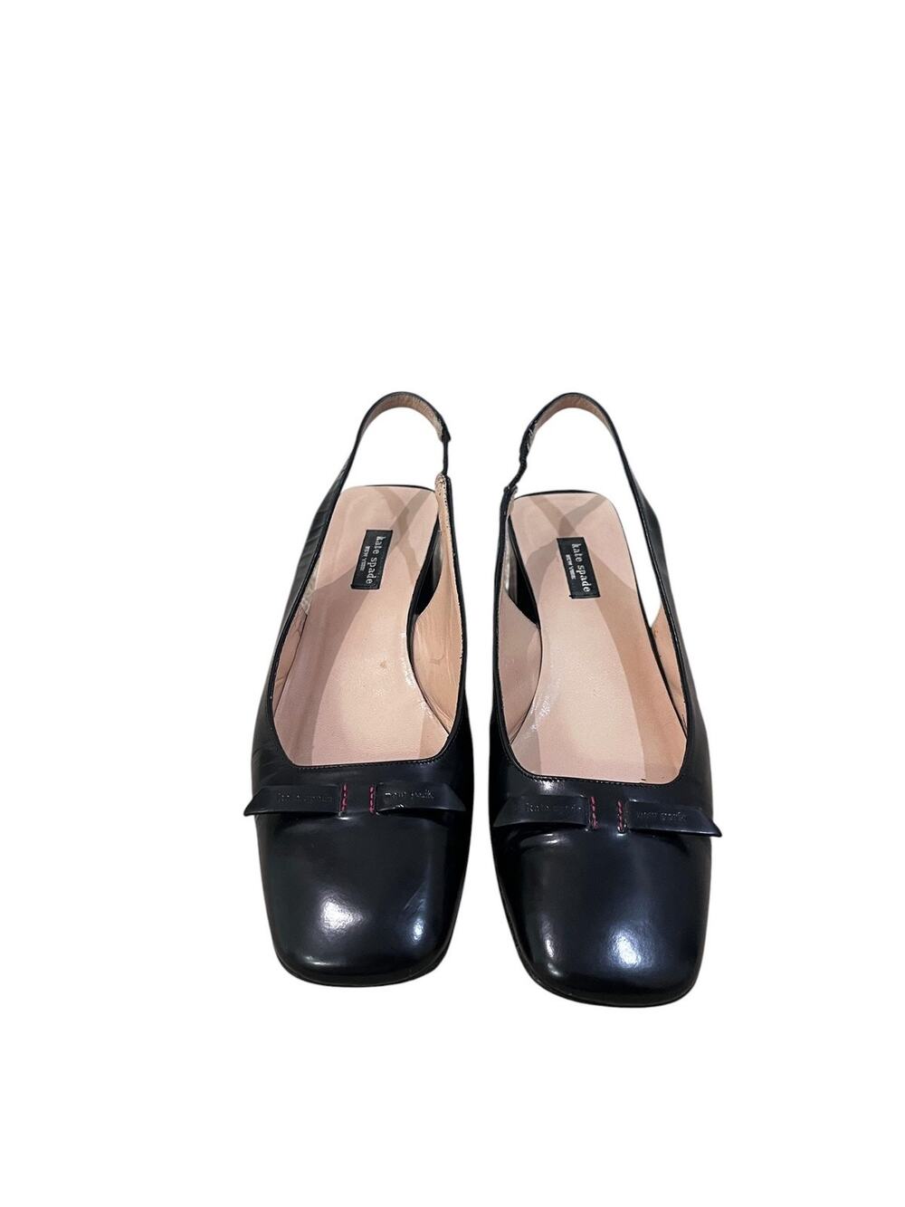 Kate Spade New York Shoes Womens Size 7 Black Leather Slingback Bow Block Heels